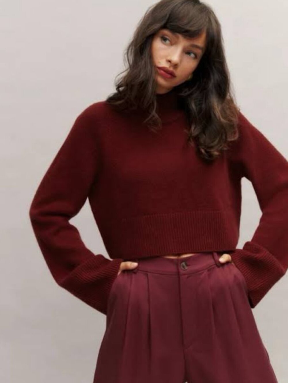 Reformation Garrett Cashmere Cropped Turtleneck Chianti XS